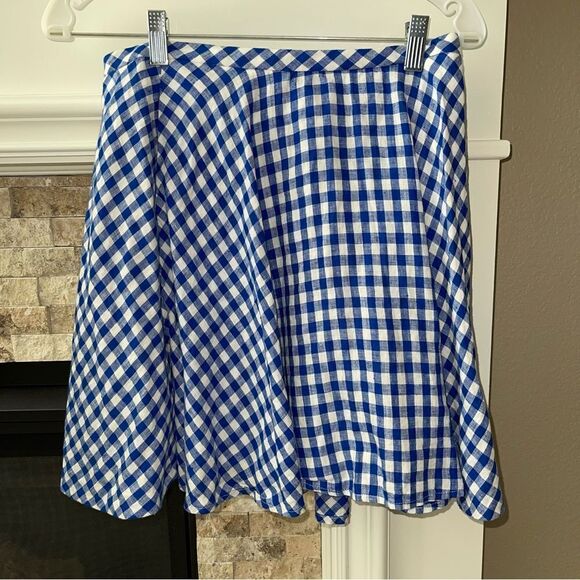 J. Crew Gingham mini skirt With Pockets Cobalt Blue White Fit And Flare Sz 2 - Picture 2 of 3